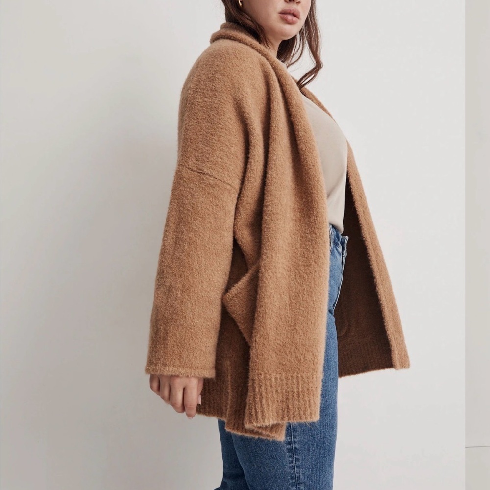 Madewell Gallatin Shawl-Collar Cardigan Sweater in Heather Praline Tan Size Med - Picture 4 of 8